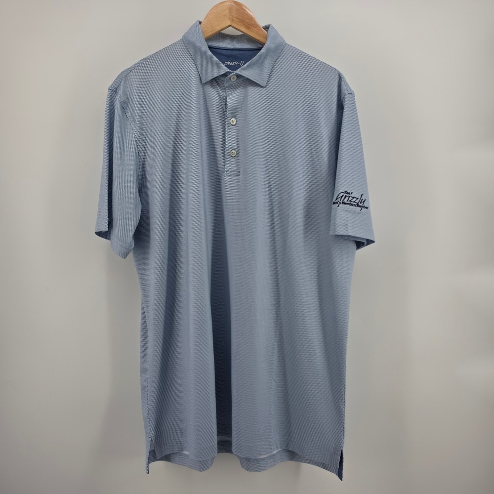 Johnnie-O Mens Large Blue Geometric AOP Golf Performance Polo Shirt size Large - Picture 2 of 14
